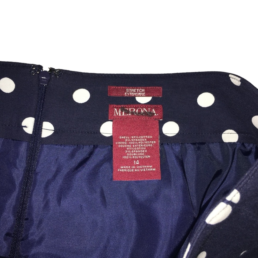 MERONA Navy Blue White Polka Dot Stretch Skirt - Women’s 14 NWT - Picture 8 of 9